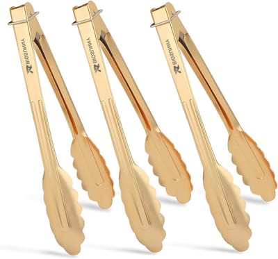 9 Inch Keuken Food Tangen voor Koken en Serveren - Aluminium Set van 3 - Gouden Afwerking, Duurzaam en Handig