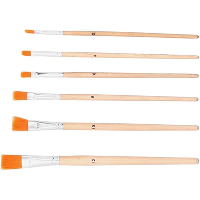 6 Stuks Olieverfkwasten Set Nylon Haren Houten Handvat Acryl Aquarel Verfkwasten6 Stuks Plat beige