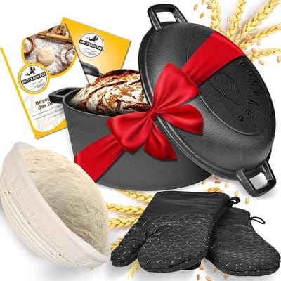 Gietijzeren pan - Broodpot bakken - Ambachtelijk brood - 5-in-1 set - 47 Liter - Zwart