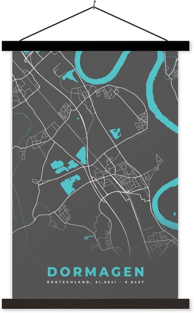 Posterhanger incl. Poster 40x60 cm - Schoolplaat - Stadskaart – Dormagen – Duitsland – Plattegrond – Kaart - Textielposter - Zwarte latten - Stadskaart