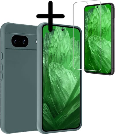Hoesje Met Screenprotector - Geschikt voor Google Pixel 8a - Sterk & Shockproof - Back Cover - Siliconen Case - Telefoon Hoes - Donkergroen