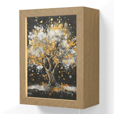 Wandlamp 15x20 cm - Oplaadbaar - Boom - Zwart - Goud - Wit - Modern - Wandlampen binnen woonkamer - Slaapkamer lamp met kabel - Decoratieve nachtlamp - Vloerlamp snoer