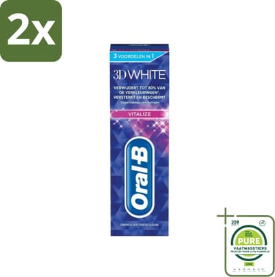 Oral-B - 3D White Vitalize - Tandpasta - Whitening - 75 ml - Voordeelverpakking - 2 stuks - Tandpasta whitening - Tanden versterken