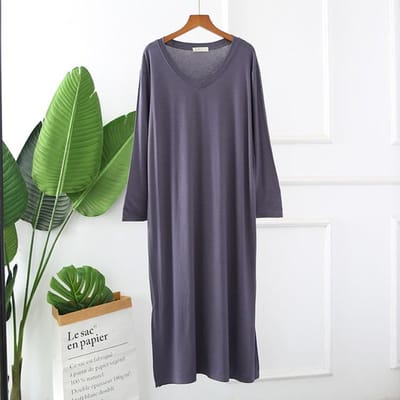 Herfst Nachtjurk Vrouwen Losse grote Nachtjapon Effen Kleur Sleepshirts Nachtjapon met lange mouwen Nachthemd Modale nachtkleding L zilver