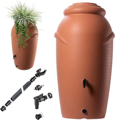 MIRA® Waterton - Regenton - Watertank - met Kraan, Plantenbak en Deksel - 210L - Oranje - 60cm x 42cm x 113cm