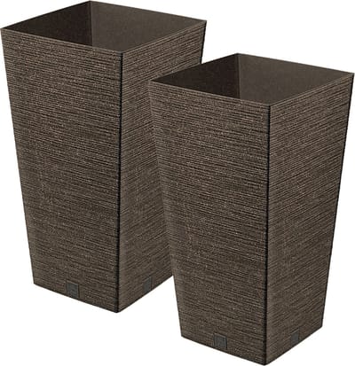 Prosperplast Plantenpot/bloempot - 2x - buiten - kunststof - koffie bruin - Eco wood look - D20 x H38 cm