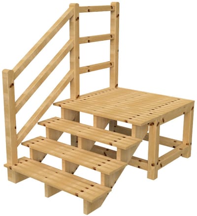 MILANO buitentrap 4 treden H71 cm - bordes L116 x B120 cm - trapleuning links - bordesleuning links