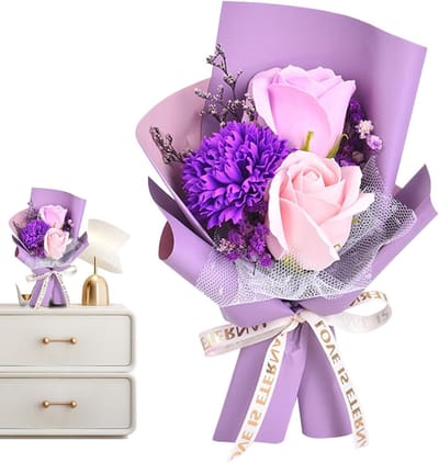 Geconserveerd bloemenboeket - Eeuwige bloemen - Woondecoratie - Langdurige geur - 20 x 12 cm - Paars