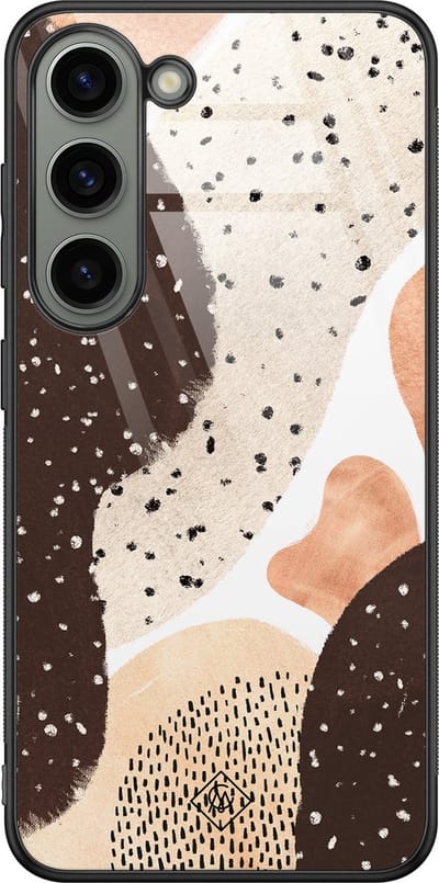 Casimoda® hoesje - Geschikt voor Samsung Galaxy S23 - Abstract Bruin Mix - Luxe Hard Case Zwart - Backcover telefoonhoesje - Bruin/beige