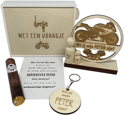 Geschenkbox wil jij mijn PETER zijn? | oker | MOTOR | liefste peter | peter vragen | meter worden | peetoom vragen | peetoom worden | cadeau | geschenkdoos | giftbox