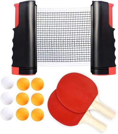 Intrekbare tafeltennisset met net, 2 peddels en 9 ballen - Inclusief opbergtas - Geschikt voor buitenshuis en thuis - Ideaal voor kantoor en training - Geweldig cadeau