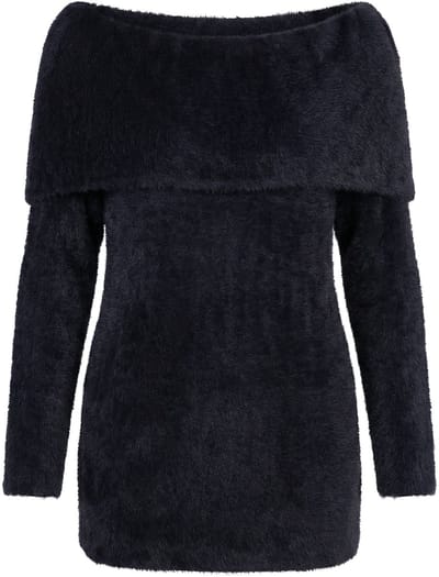 MIAMODA - Dames - Trui Regular Fit fancybreisel volant bij de hals - Zwart - Maat 42+