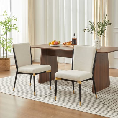 MODENUIT Eetkamerstoel - Set Van 2 - Verstelbare Poten - Voor Eetkamer - Stof En Metaal - Beige Zwart-Goud