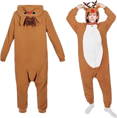 Volwassen rendiergewaad voor kerst, unisex jumpsuit met capuchon, perfect voor cosplay en feestelijke gelegenheden