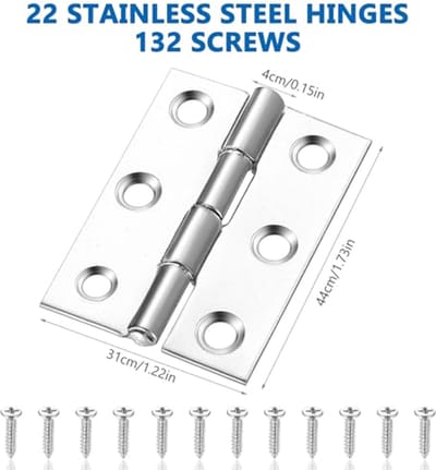SnelShoppen - 22 Stuks Deur Scharnieren, 44mm x 31mm RVS Vouwscharnieren, Piano Scharnieren, Kleine RVS Scharnieren voor Houten Deuren, Ramen, Kasten,