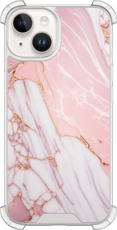 Shockproof hoesje - Geschikt voor iPhone 14 - Marmer babyroze - Extra sterke case - TPU/polycarbonaat - Marmer - Roze, Transparant