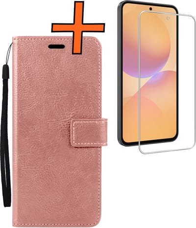 Hoes - Met Screenprotector - Geschikt voor Samsung Galaxy A36 - Luxe Pasjeshouder - Bookcase Portemonee - Flip Case - Kunstleer Book Case - Flipcase - Book Cover - Walletcase - PortemonneeHoes - Rosé goud