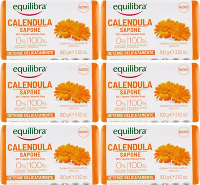 Equilibra Calendula Antibacteriële Handzeep - 6 x 100g - Plantaardige Zeep Bar - Zeep Zonder SLES - Parabenen vrij - Geen Kleurstoffen