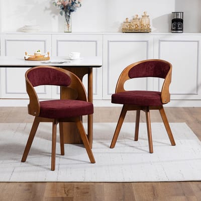 BLACKCOLORS Houten eetkamerstoel, moderne draaibare eetkamerstoel met kussen van katoen en linnen en gebogen rugleuning, ideaal als bijzetstoel voor keukens, cafés en woonkamers.