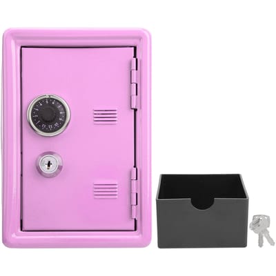 Coffre-fort de simulation en métal pour enfants, mini-étui de rangement pour clés et argent, fournitures innovantes, rose rose