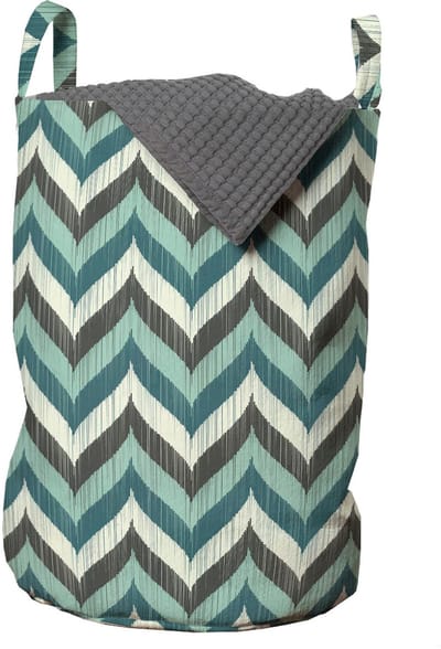 ABAKUHAUS turquoise waszak, abstracte golvende lijnen, wasmand met handvaten, trekkoordsluiting voor wasserettes, grijs bleek teal