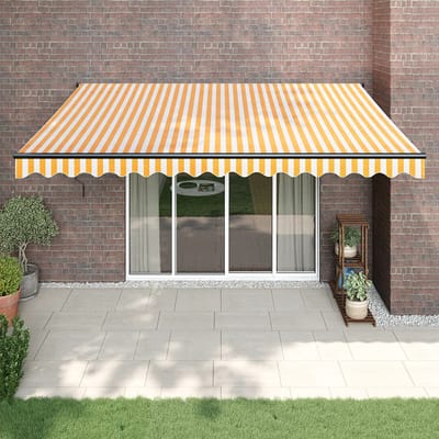 vidaXL - Luifel - uittrekbaar - 4,5x3 - m - stof - en - aluminium - geel - en - wit