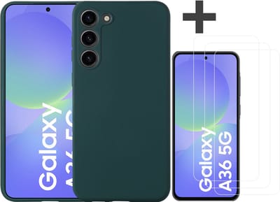 Hoesje geschikt voor Samsung Galaxy A36 hoesje zacht siliconen met 3 Stuks gehard glas Screenprotectors- Arara backcover - Pine Groen