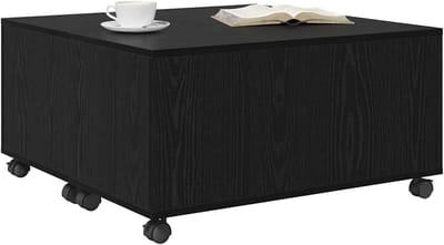 Salontafel met lade - Bijzettafel hout - Woonkamer meubel - Met wielen en opbergruimte - 75x75x38 cm - Zwart eikenlook