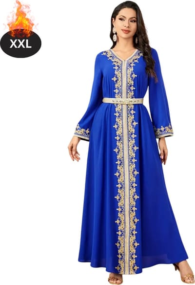 Bovista Islamitische Kleding - Djellaba Dames - Moslim Kleding - Arabisch Dames Kaftan - Alhamdulillah - Blauw XXL