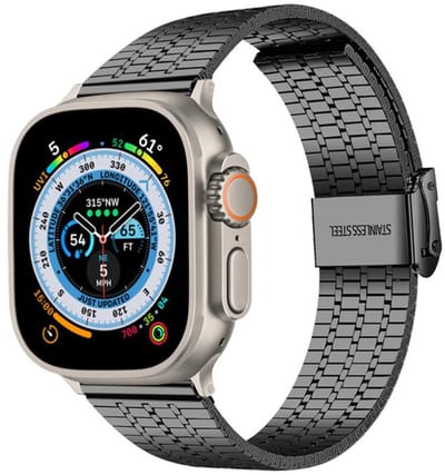 Luxe stalen bandje - geschikt voor Apple Watch 1/2/3/4/5/6/7/8/9/10/11/ SE (1,2,3) met maat 38 mm / 40 mm / 41 mm en 42 mm (Watch 10/11) - gespsluiting - zwart