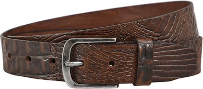 Landley Leren Unisex Kroko Riem - Dames en Heren - Krokoprint Jeansriem - Luxe Volnerf Leer - Bruin - Lengte totaal 100 cm / Riemmaat 85