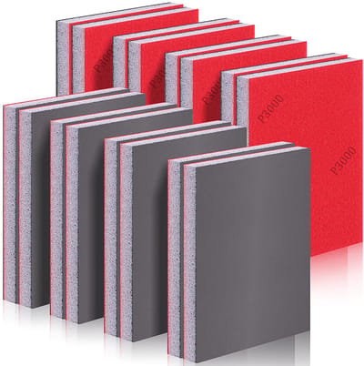 Schuurspons, nat en droog schuurpapier, set van 16 stuks schuurpads, korrel 3000, schuursponzen, handschuurblokken, schuurblok voor hout, droogbouw, metaal, kleur, autocarrosseriereparatie