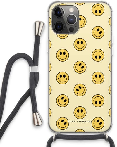 Case Company® - Hoesje met koord geschikt voor iPhone 13 Pro Max hoesje met Koord - Smiley N°2 - Telefoonhoesje met Zwart Koord - Bescherming aan alle Kanten en Over de Schermrand
