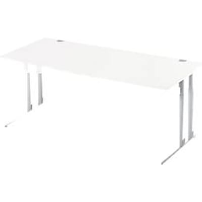 Schäfer Shop Select Desk COMBITEC, vrijstaand, aanbouw links, C-poot, B 1800 x D 1000/800 x H 677-817 mm, alu wit/wit