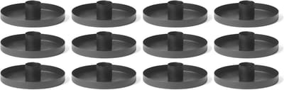 Set van 12 kaarsenhouders, 6 cm metaal, rond, tafelkaarsen, mat ZWART, kaarsenhouder, Adventskrans, scandic chic, kerstversiering, kaarsenhouder, kaarsenstoker, kaarsenbord, decoratieve schaal, kerst