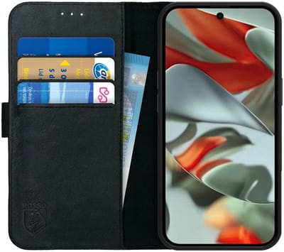 Rosso Deluxe Echt Leer Hoesje Geschikt voor Google Pixel 9 Pro XL | Ruimte voor drie pasjes | Portemonnee Book Case | Met Pasjeshouder | Zwart