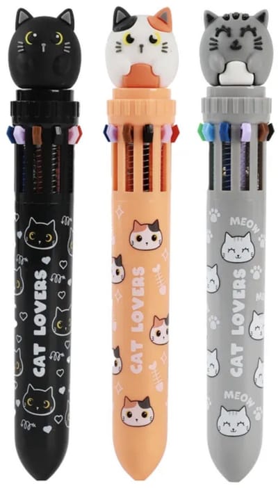 iTotal set van 3 Pen 10 Color Ballens Multicolor Cat Lover CAT White Orange and Black 73g