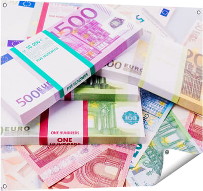 Gards Tuinposter Euro Geld Briefjes - Stapels - 100x80 cm - Tuindoek - Tuindecoratie - Wanddecoratie buiten - Tuinschilderij
