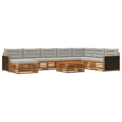 vidaXL - Buiten - bank - set - 9 - st - Naturel - en - lichtgrijs - Massief - Acacia - Hout