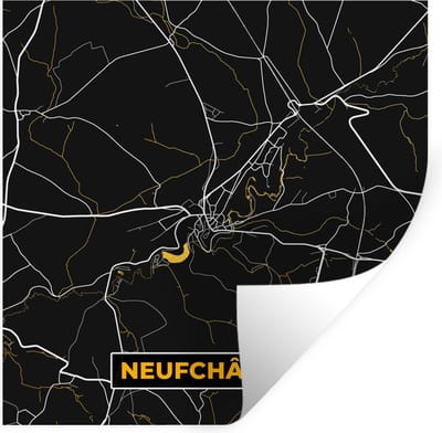 Muurstickers - Sticker Folie - Neufchâteau - Kaart - Goud - Stadskaart - Plattegrond - 30x30 cm - Plakfolie - Muurstickers Kinderkamer - Zelfklevend Behang - Zelfklevend behangpapier - Stickerfolie