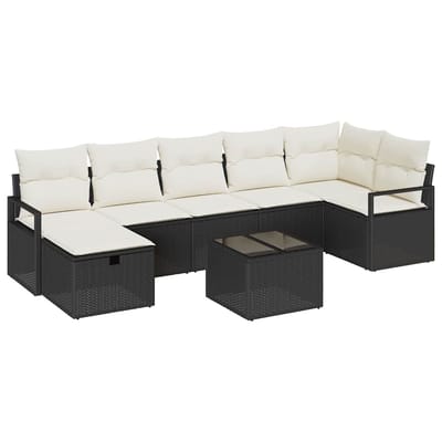 vidaXL Bankstel 8 st 7-Aantal zitplaatsen Zwart en Crème poly rattan