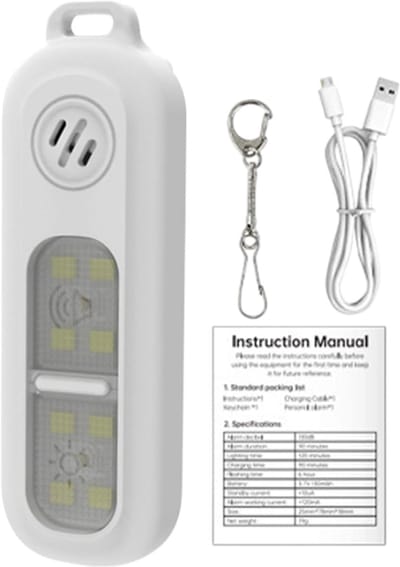 Persoonlijk Alarm - Veiligheidssirene Noodalarm - Zelfbescherming Onderweg - 130 dB Geluid - 8.5 x 6 x 2 cm - Wit