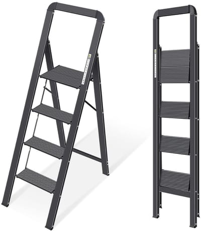 MKSS® Huishoudtrap 4 Treden - Keukentrap - Inklapbaar - Antislip - Extra Stevig - Zwart