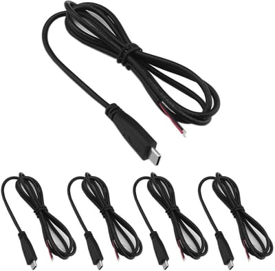 Pack van 5 USB C Plug Kabels 22AWG 5V 3A 2-Draad USB C Verlengkabel (1m) voor Arduino en LED Strips