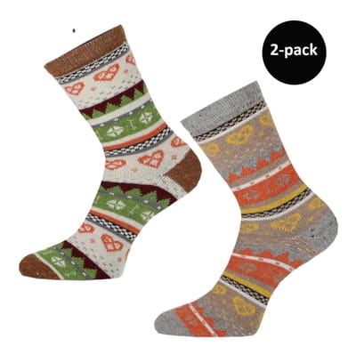 WeirdoSox dames sokken gemaakt met wol - Scandinavische print - 2 paar - Maat 36-41 - Bruin - Licht Grijs
