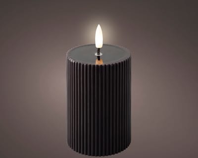 LED ribbel wax kaars zwart met vlam-effect - ø7 x13 cm