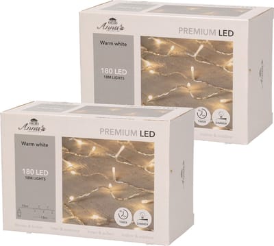 Set van 2x stuks kerstverlichting warm wit 180 leds met dimmer en timer functie 1800 cm - voor buiten en binnen - Boomverlichting