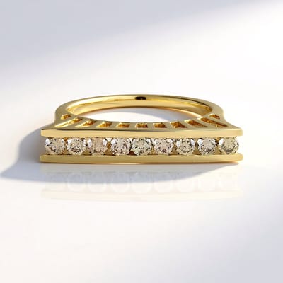 Cavill - 375 Geelgouden Ring met 9 I2 Champagne Diamanten - Ronde Briljant Slijpsel - Luxe, Elegante Ring - 0,585 ct - Dames Sieraad