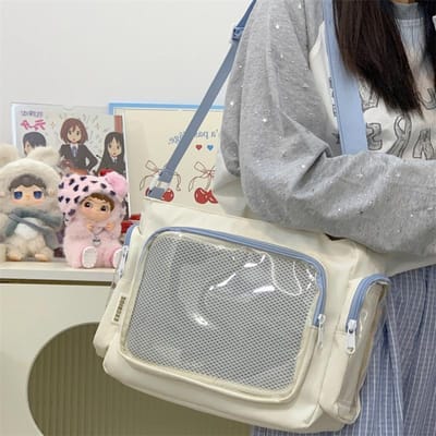 Trendy Transparante Crossbody Tas voor Meisjes Grote Capaciteit Schoudertassen Modieuze Schoolstijl Textuur en Veelzijdige Ita Tas 36x24x9cm gray