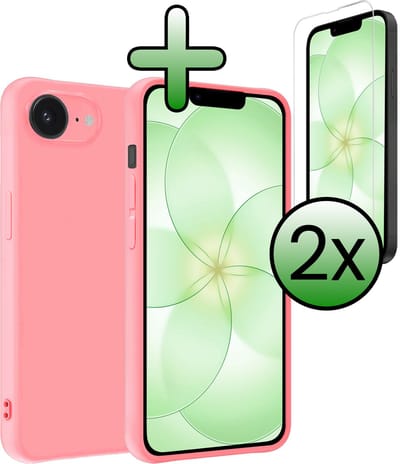 Hoesje Met 2x Screenprotector - Geschikt voor Apple iPhone 17e - Sterk & Shockproof - Back Cover - Siliconen Case - Telefoon Hoes - Lichtroze